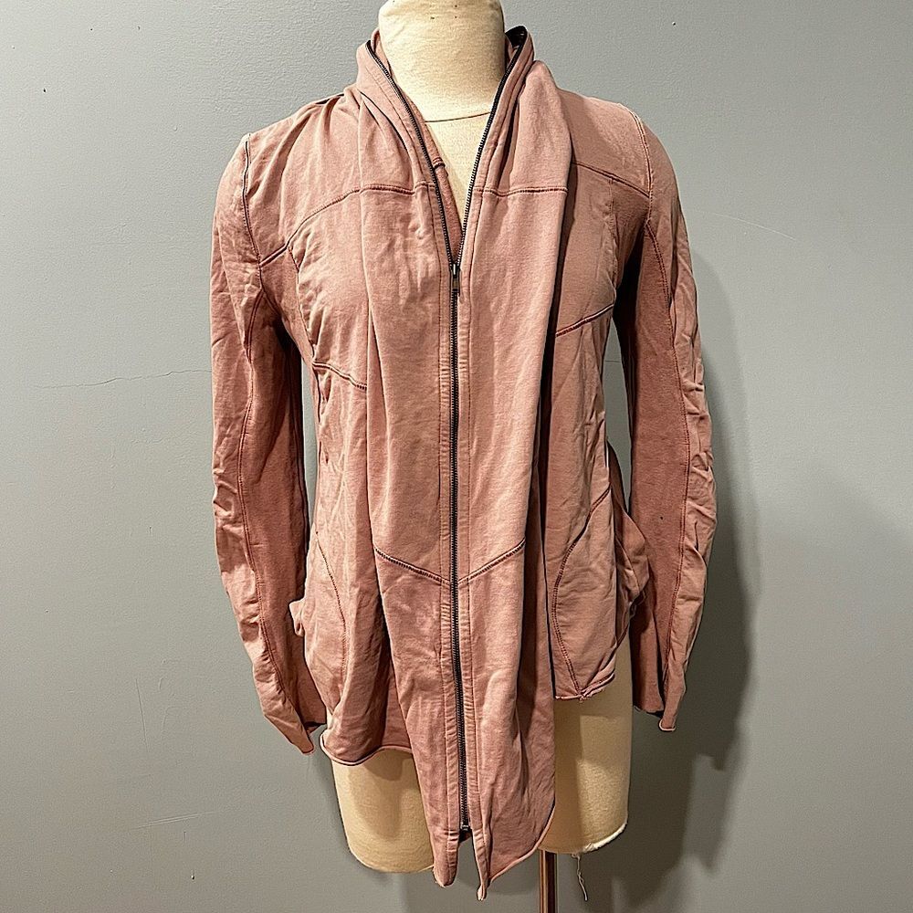 Anthropologie Pure + Good Blush Pink Draped Zip Front Cardigan Size Small